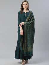 Women Green & Golden Solid Kurti with Sharara & Woven Design Dupatta (JOKPS D14G 1349 Green)-JOKPS-D14G-1349